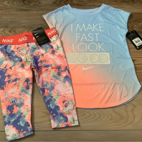 Nike girls DRIFIT 3 pc outfit tank top, tee & Capri leggings size 6/6X( NWT)